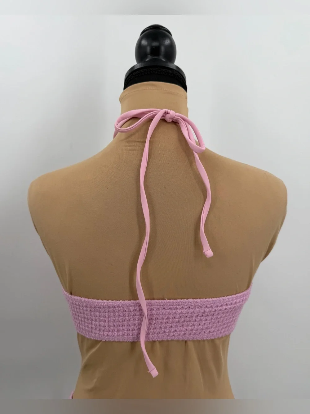 Pink Rosette flower 3 Piece bikini set cover up skirt Textured S vacation resort